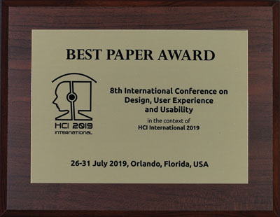Design, User Experience and Usability Best Paper Award. Details in text following the image.
