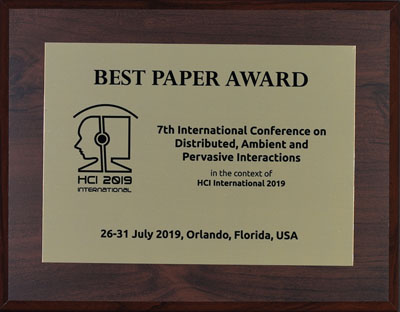 Distributed, Ambient and Pervasive Interactions Best Paper Award. Details in text following the image.