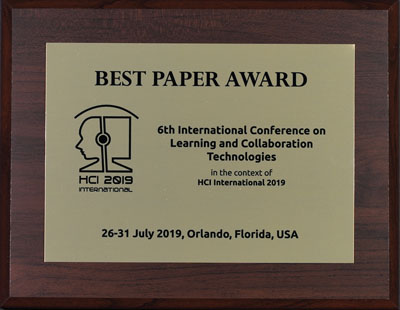 Learning and Collaboration Technologies Best Paper Award. Details in text following the image.