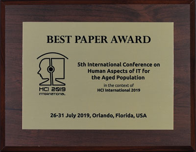 Human Aspects of IT for the Aged Population Best Paper Award. Details in text following the image.