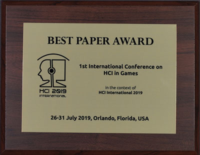 HCI in Games Best Paper Award. Details in text following the image.