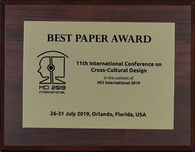 Cross-Cultural Design Best Paper Award. Details in text following the image.