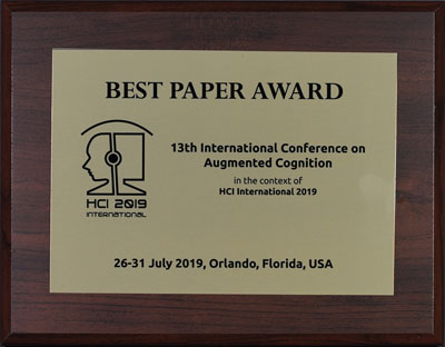 Augmented Cognition Best Paper Award. Details in text following the image.