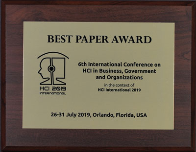 HCI in Business, Government and Organizations Best Paper Award. Details in text following the image.