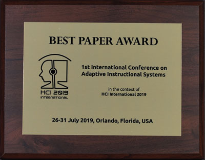 Adaptive Instructional Systems Best Paper Award. Details in text following the image.
