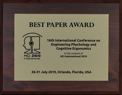 Engineering Psychology and Cognitive Ergonomics Best Paper Award. Details in text following the image.