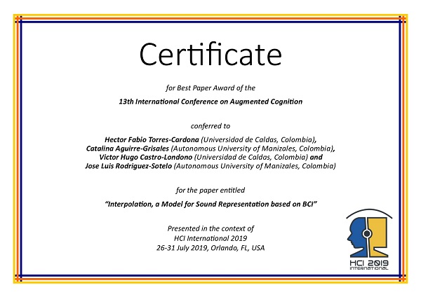Certificate for best paper award of the 13th International Conference on Augmented Cognition. Details in text following the image